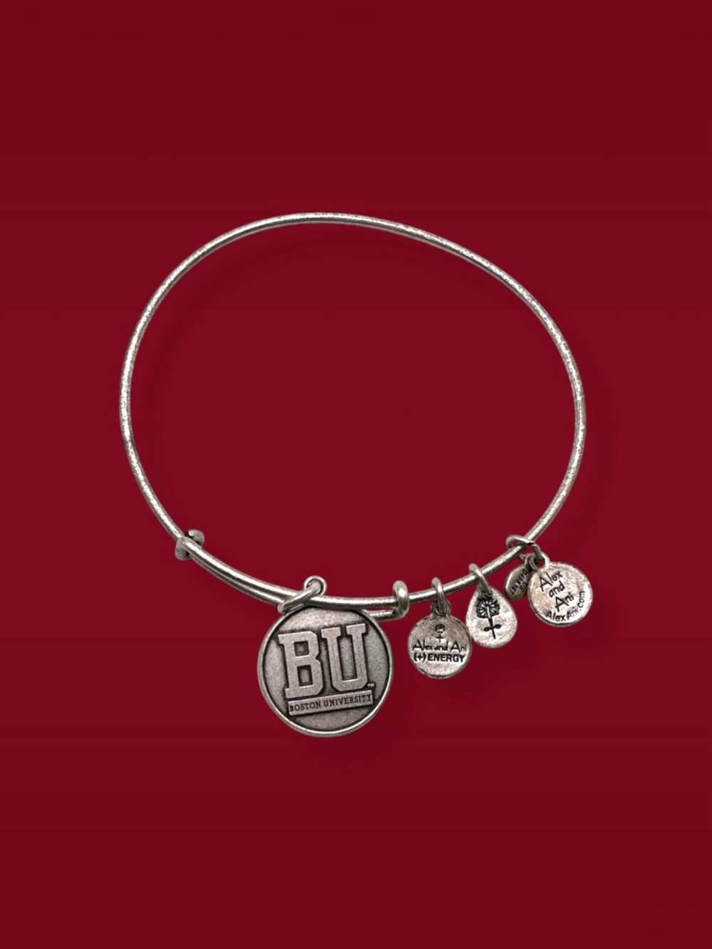 Alex and Ani Rafaelian Silver Finish Boston University BU Charm Bangle Bracelet